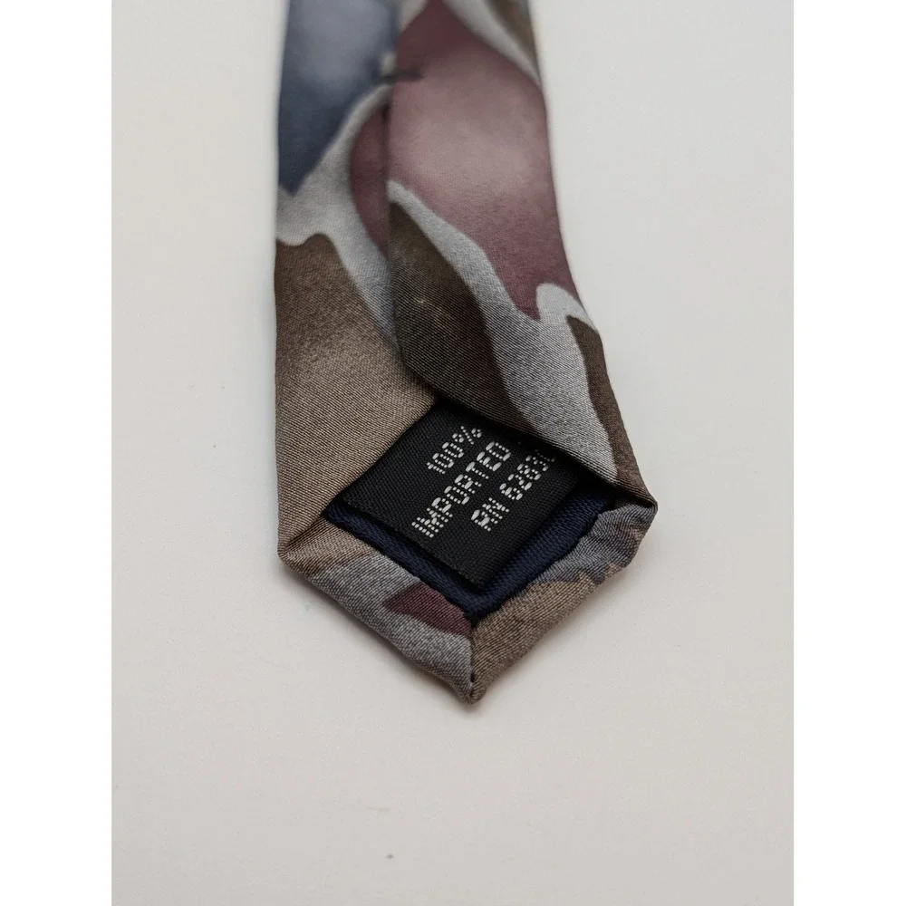 Jerry Garcia Tie Silk USA Abstract Leaf Pattern Brown Blue Gray Men Necktie